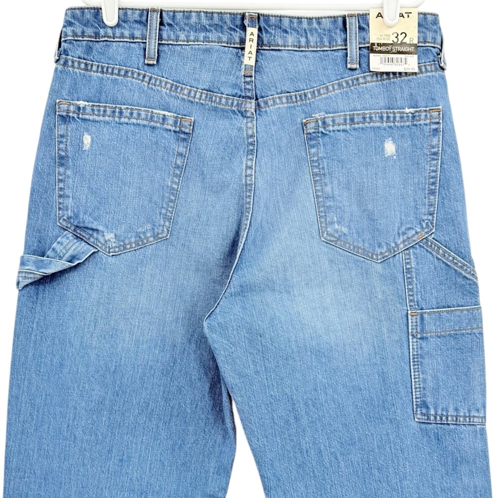 Ariat REAL Denim Tomboy Carpenter HR Relaxed Straight Jeans Distressed 32R NWT - Picture 5 of 13